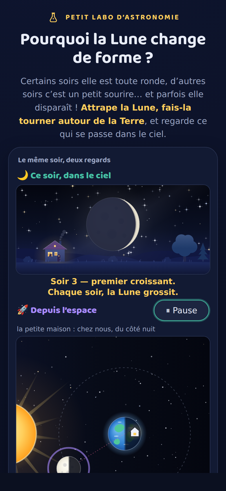 L’épisode « Pourquoi la Lune change de forme ? » sur un écran de téléphone.