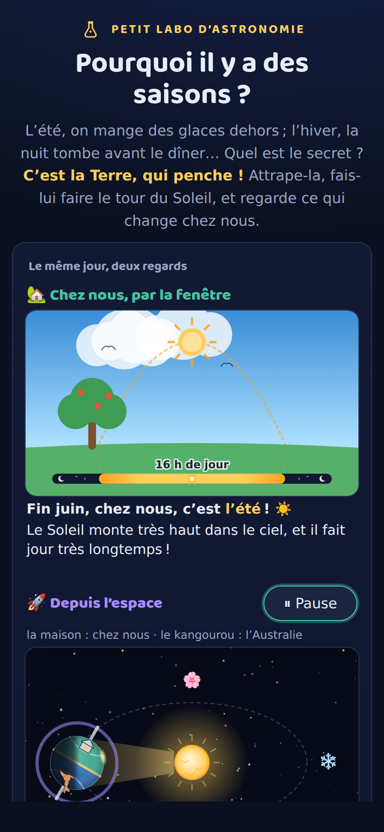 L’épisode « Pourquoi il y a des saisons ? » sur un écran de téléphone.