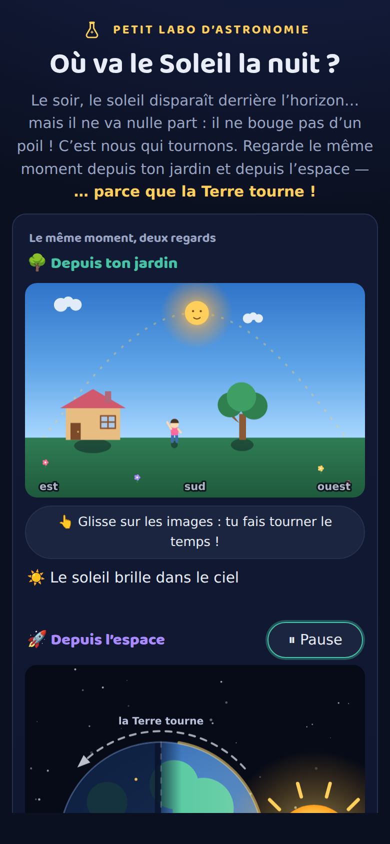 L’épisode « Où va le Soleil la nuit ? » sur un écran de téléphone.